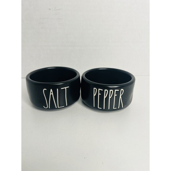 Rae Dunn Stackable Salt and Pepper Cellar Ceramic Container Black - Picture 1 of 4